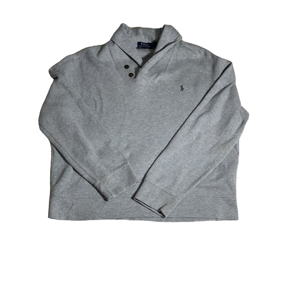Polo Ralph Lauren Sweater XL Gray Mens Casual Shawl Cowl Roll Neck Pullover
